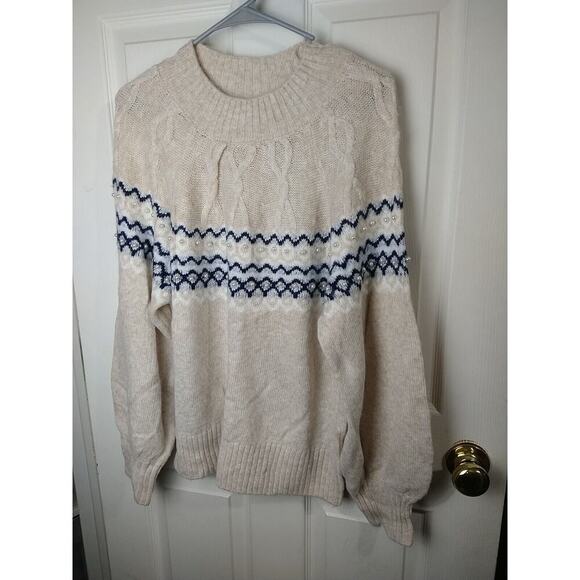 Crown&Ivy Woman M Sweater Pearl Accent Pullover Mock Neck Long Sleeve - Picture 1 of 8